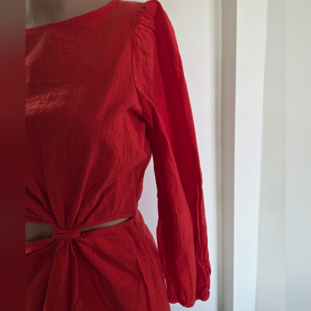 And Now This Orange/Coral Cut Out Mini Dress Size Small Long Sleeve - Picture 4 of 9